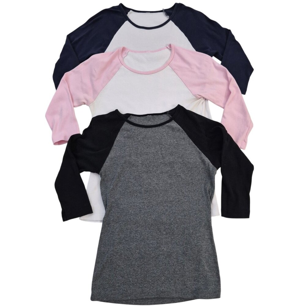 4 Baseball tees 3/4 Sleeve - 1 B+W / 1 White & pink / 2 Gray & Black Size S